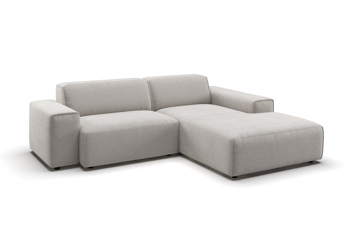 Lund Ecksofa kompakt mit Ottomane in Feincord Weiß, Ottomane rechts