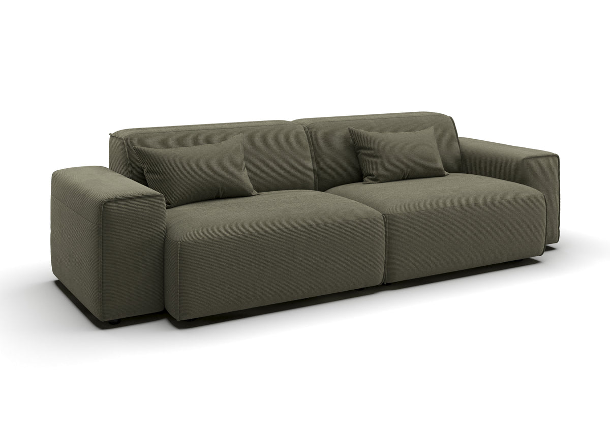 Lund 3-Sitzer-Sofa in Feincord Oliv mit Dekokissen
