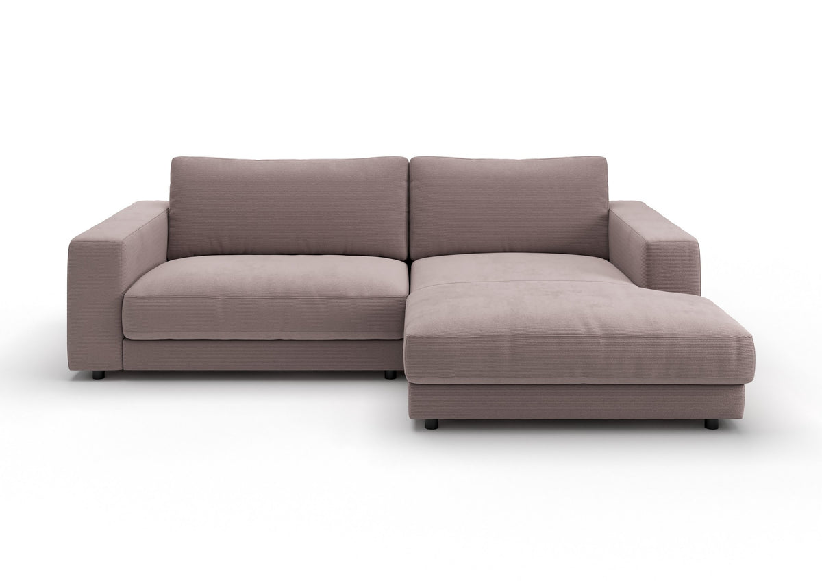 Skagen Ecksofa mit Longchair in Feincord Altrosa, Longchair rechts – Ansicht von vorn