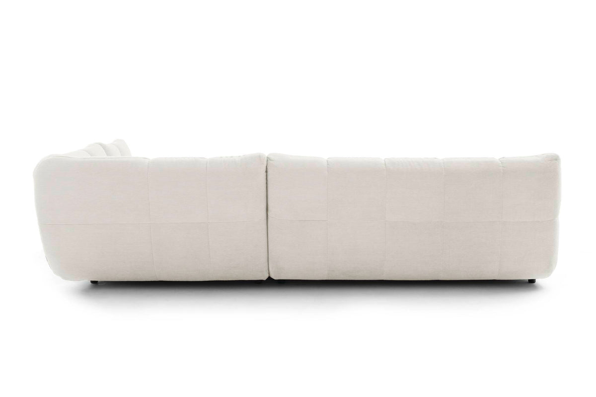 Ribe Ecksofa in L-Form in Feincord Weiß, Ecke rechts – Rückansicht