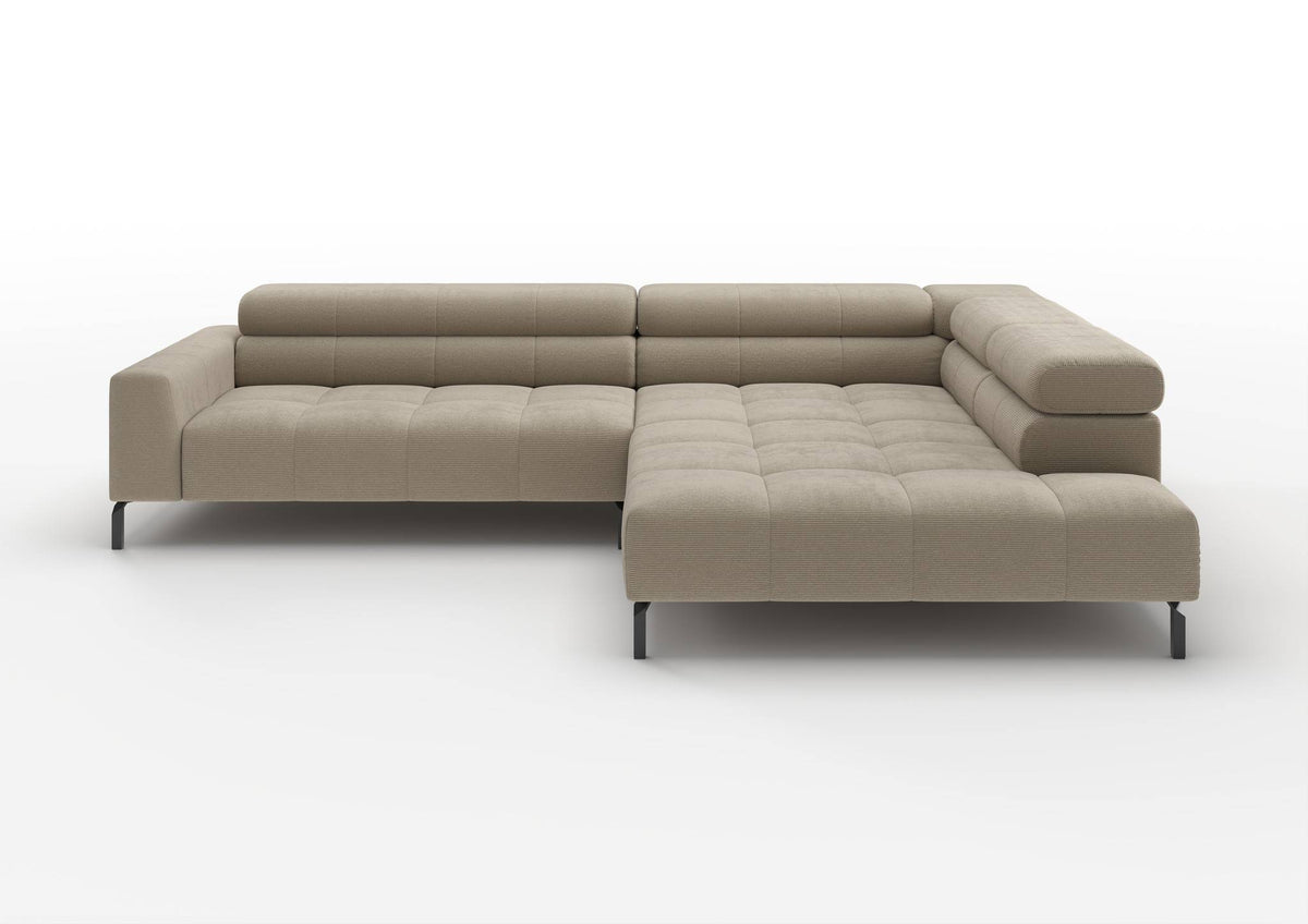 Kalmar Ecksofa in L-Form groß in Feincord Sand, Ecke rechts – Ansicht von vorn