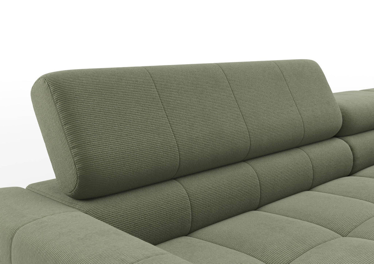 Kalmar Ecksofa in L-Form in Feincord Oliv – Detail Kopfteil