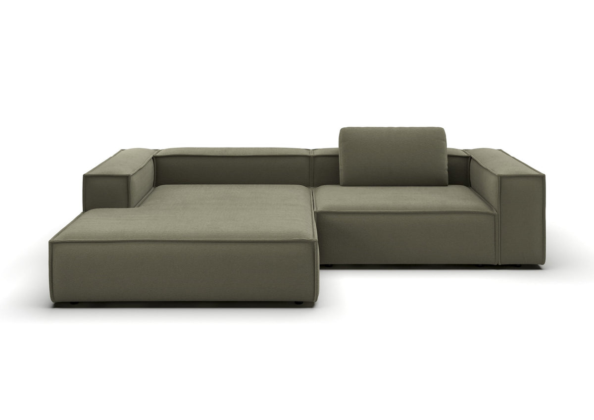 Bergen Ecksofa mit Longchair in Feincord Oliv, Longchair links – Ansicht von vorn