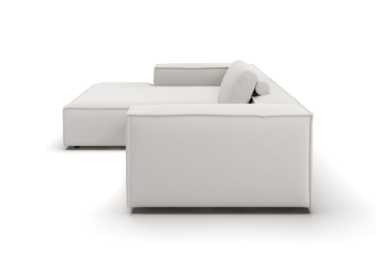 Bergen Ecksofa mit Longchair in Feincord Weiß, Longchair links – Seitenansicht