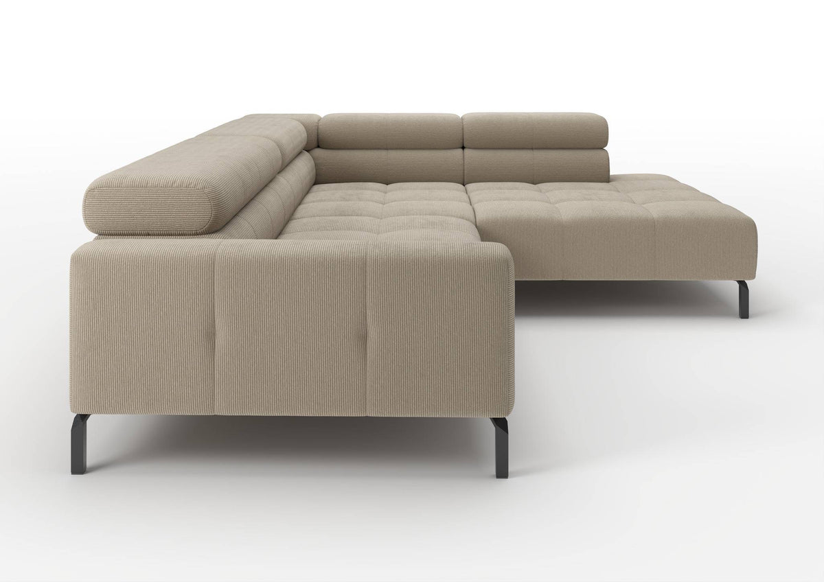 Kalmar Ecksofa in L-Form groß in Feincord Sand, Ecke rechts – Seitenansicht