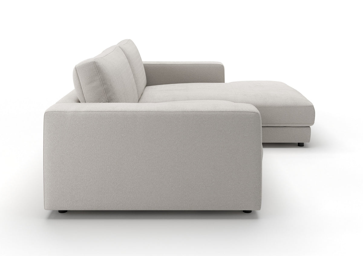 Skagen Ecksofa mit Longchair in Feincord Weiß, Longchair rechts – Seitenansicht
