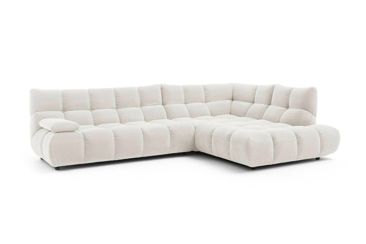 Ribe Ecksofa in L-Form in Feincord Weiß, Ecke rechts