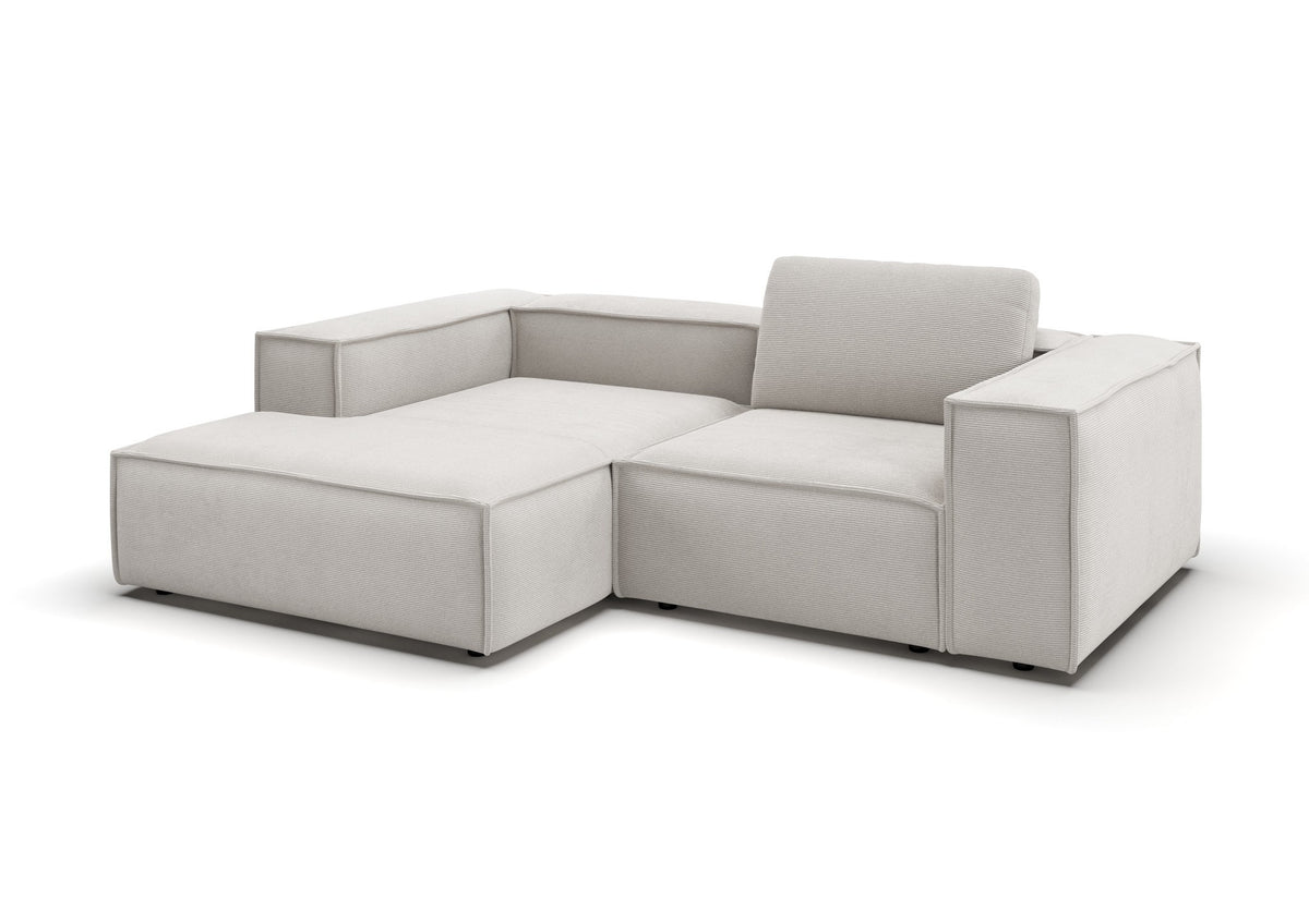 Bergen Ecksofa kompakt mit Longchair in Feincord Weiß, Longchair links