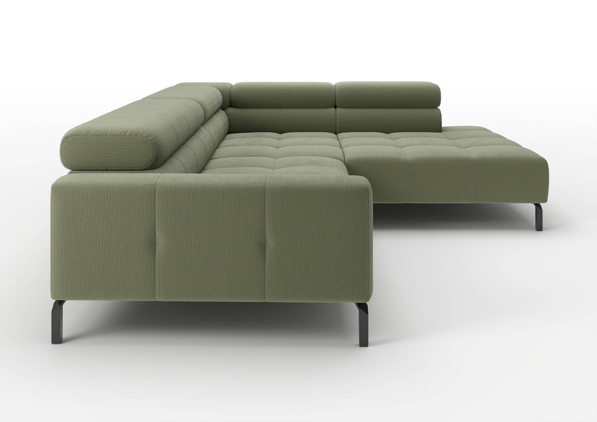 Kalmar Ecksofa in L-Form groß in Feincord Oliv, Ecke rechts – Seitenansicht
