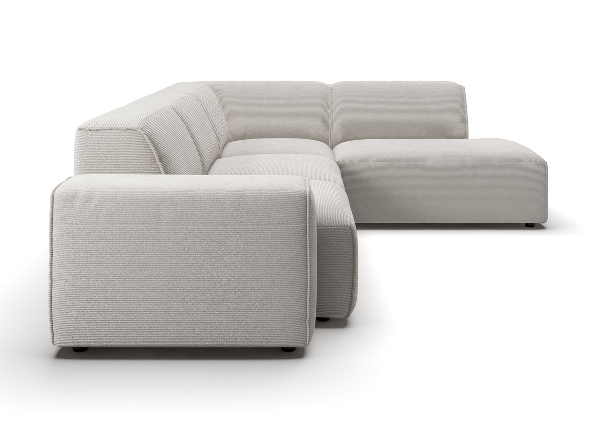Lund Ecksofa in L-Form in Feincord Weiß, Ecke rechts – Seitenansicht
