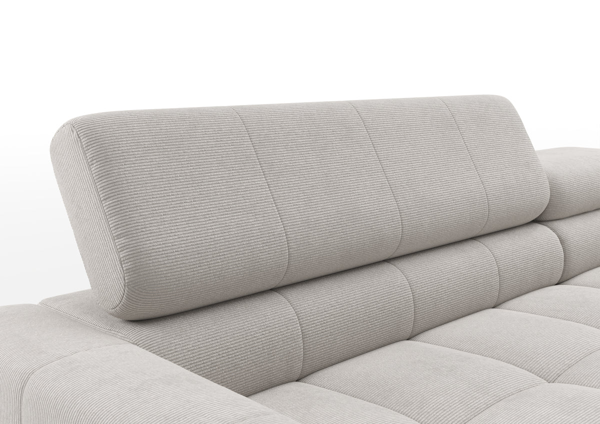 Kalmar Ecksofa mit Longchair in Feincord Weiß – Detail Kopfteil