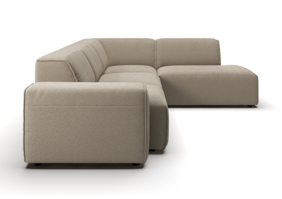 Lund Ecksofa in L-Form in Feincord Sand, Ecke rechts – Seitenansicht