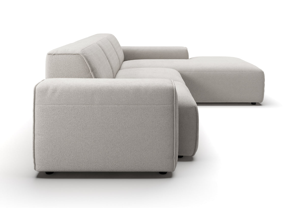 Lund Ecksofa mit Ottomane in Feincord Weiß, Ottomane rechts – Seitenansicht
