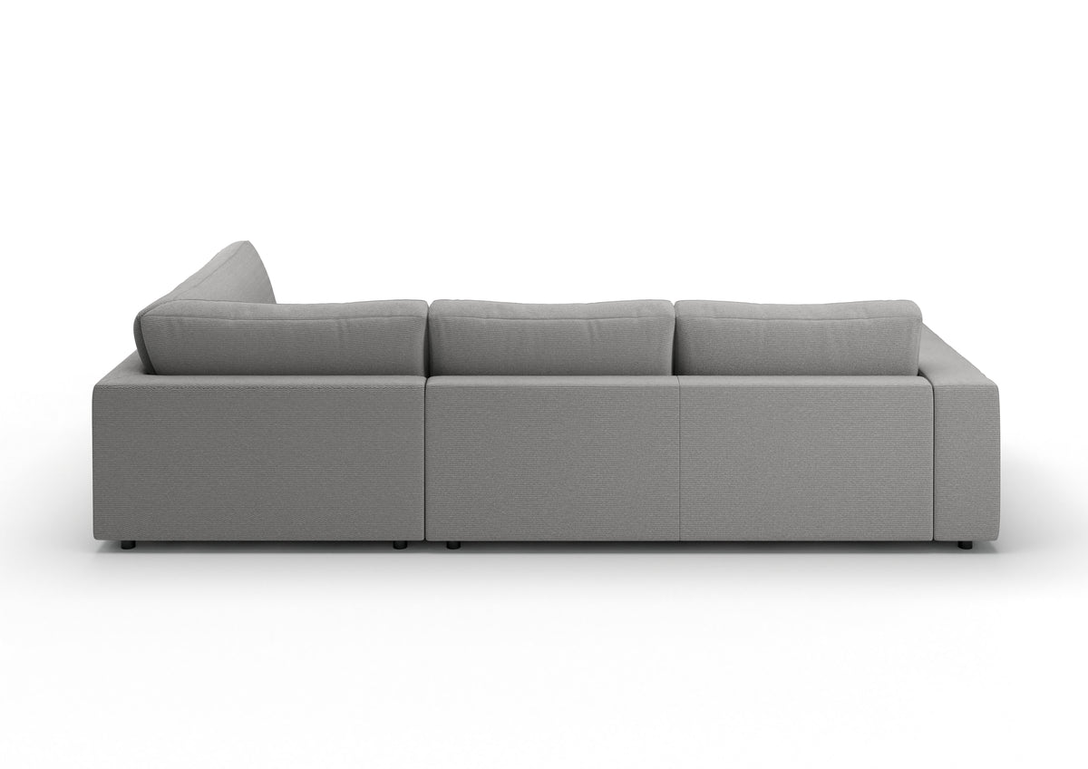 Skagen Ecksofa in L-Form in Feincord Grau, Ecke rechts – Rückansicht