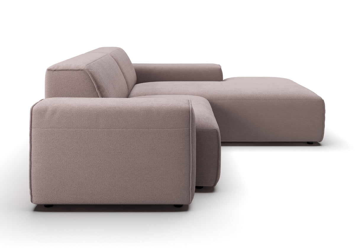 Lund Ecksofa kompakt mit Ottomane in Feincord Altrosa, Ottomane rechts – Seitenansicht