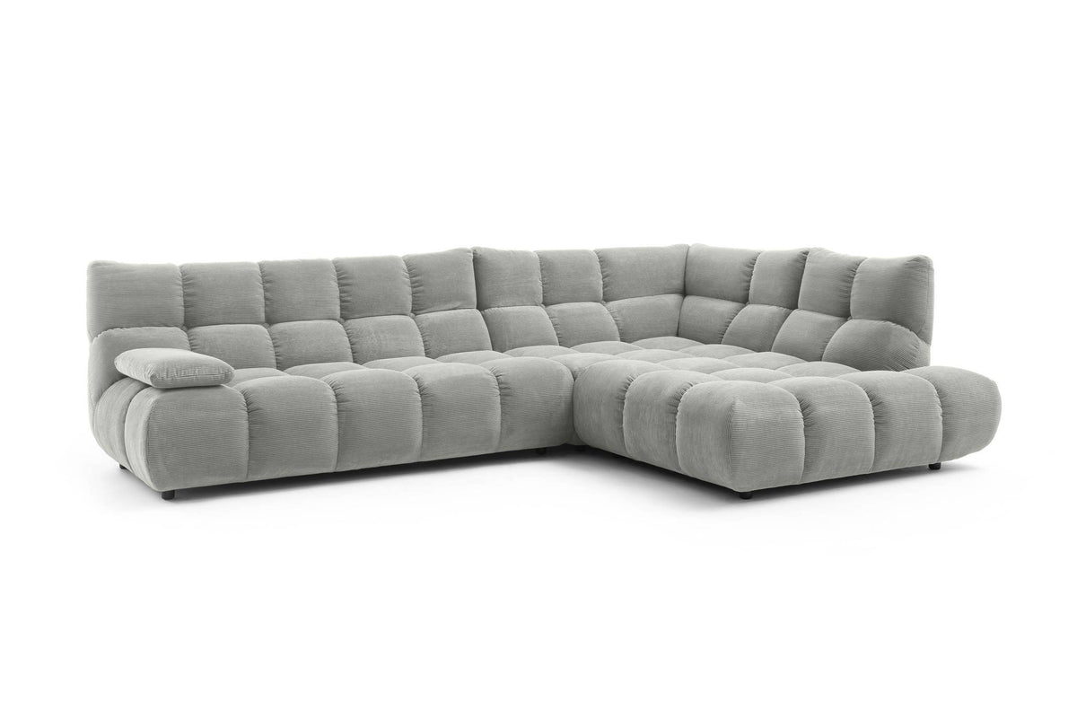 Ribe Ecksofa in L-Form in Feincord Grau, Ecke rechts