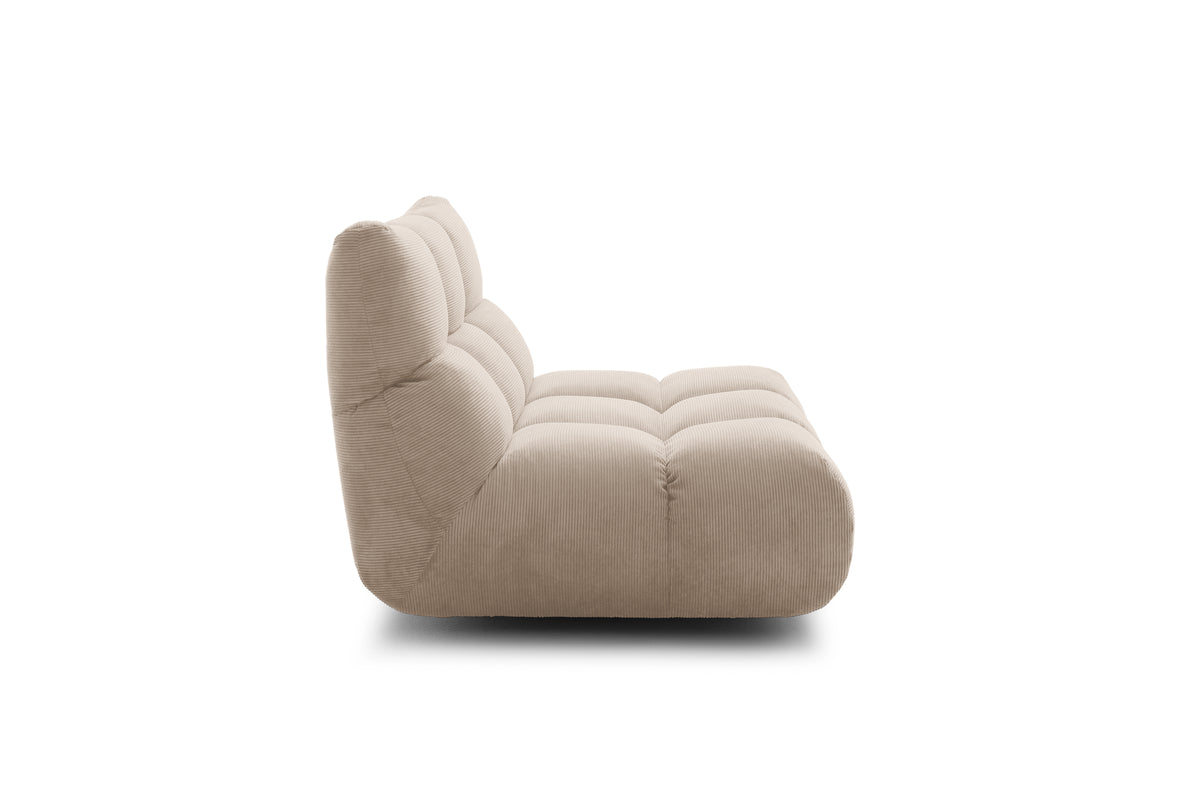 Ribe Sessel in Feincord Sand – Seitenansicht