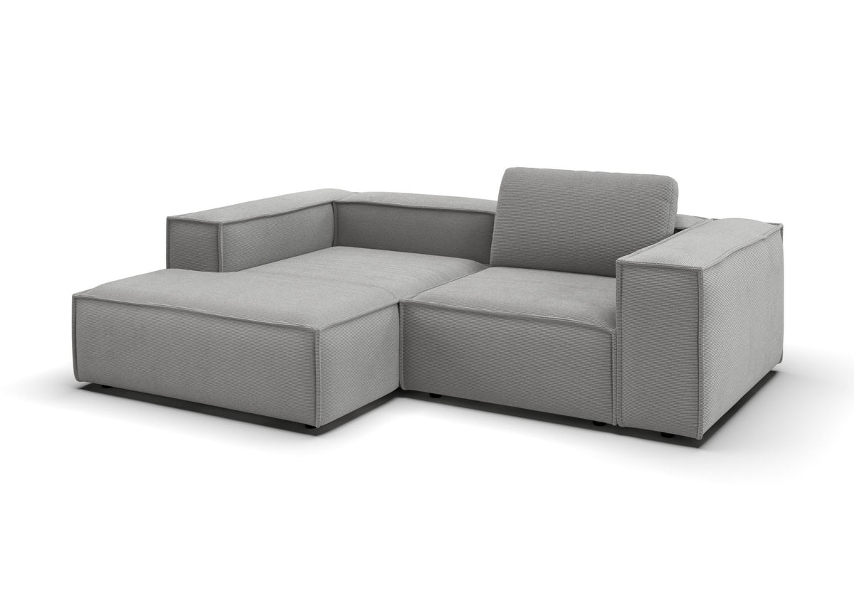 Bergen Ecksofa kompakt mit Longchair in Feincord Grau, Longchair links