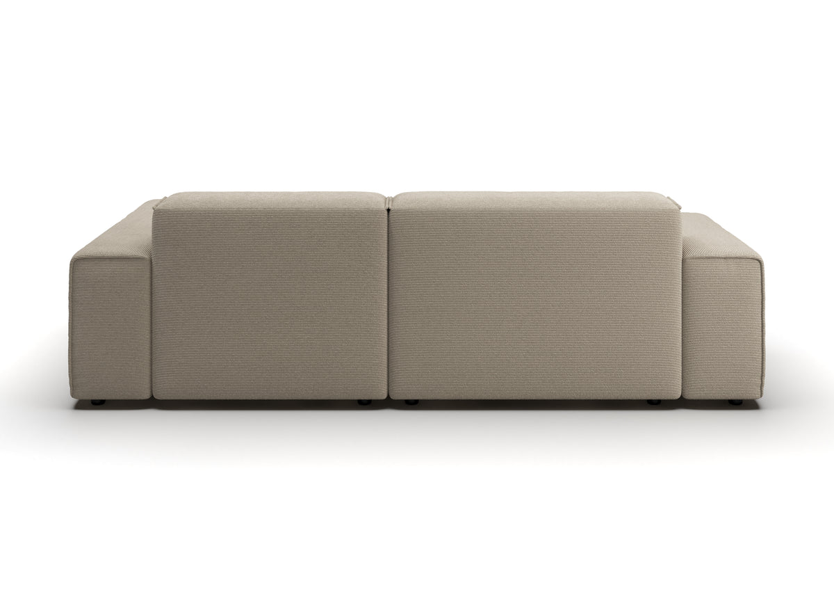 Lund Ecksofa kompakt mit Ottomane in Feincord Sand, Ottomane rechts – Rückansicht