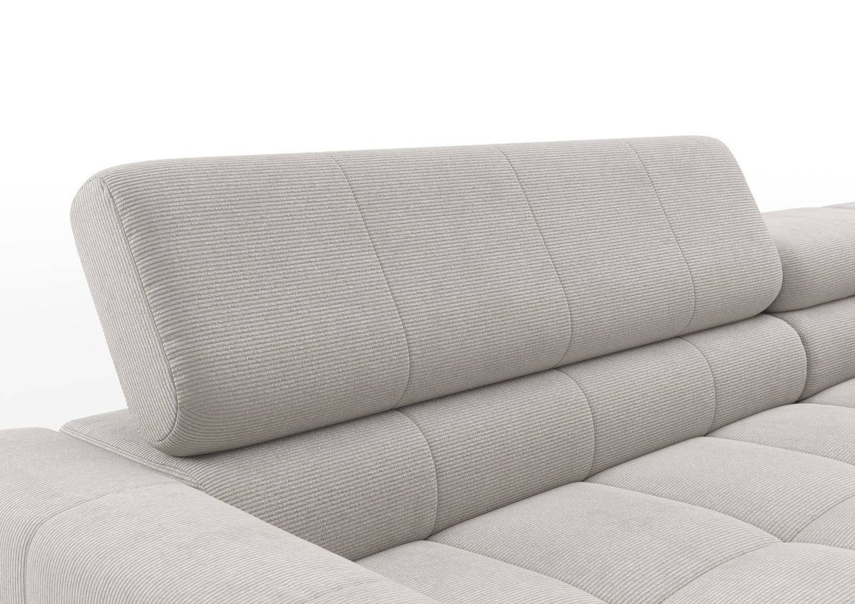 Kalmar Ecksofa in L-Form in Feincord Weiß – Detail Kopfteil