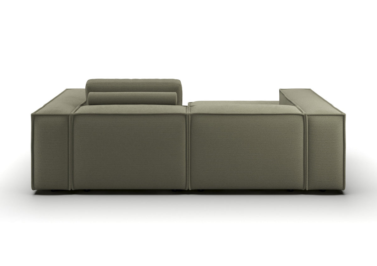Bergen Ecksofa kompakt mit Longchair in Feincord Oliv, Longchair links – Rückansicht