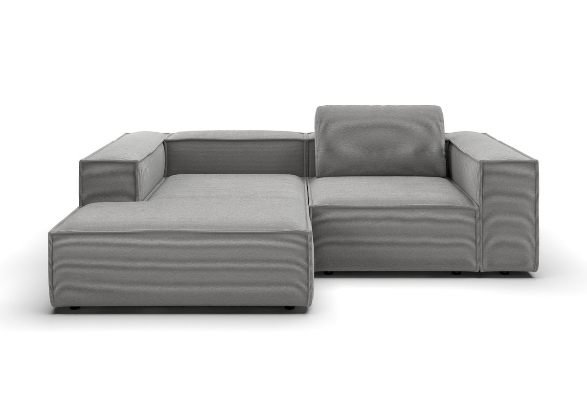 Bergen Ecksofa kompakt mit Longchair in Feincord Grau, Longchair links – Ansicht von vorn