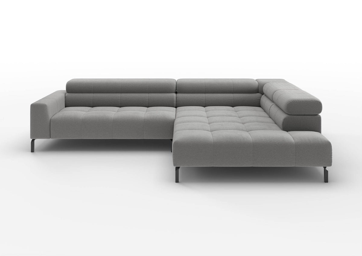 Kalmar Ecksofa in L-Form groß in Feincord Grau, Ecke rechts – Ansicht von vorn