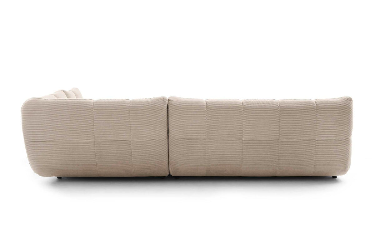 Ribe Ecksofa in L-Form in Feincord Sand, Ecke rechts – Rückansicht
