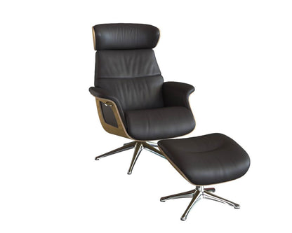 Clement Relaxsessel - Leder Savoy - Dark Brown Amaretto - separater Fußhocker - Eiche