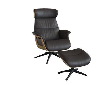 Clement Relaxsessel - Leder Savoy - Dark Brown Amaretto - separater Fußhocker - Eiche