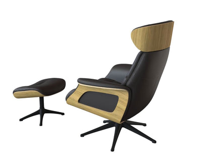 Clement Relaxsessel - Leder Savoy - Dark Brown Amaretto - separater Fußhocker - Eiche