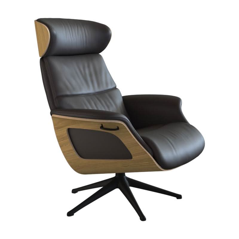 Clement Relaxsessel - Leder Savoy - Dark Brown Amaretto - separater Fußhocker - Eiche