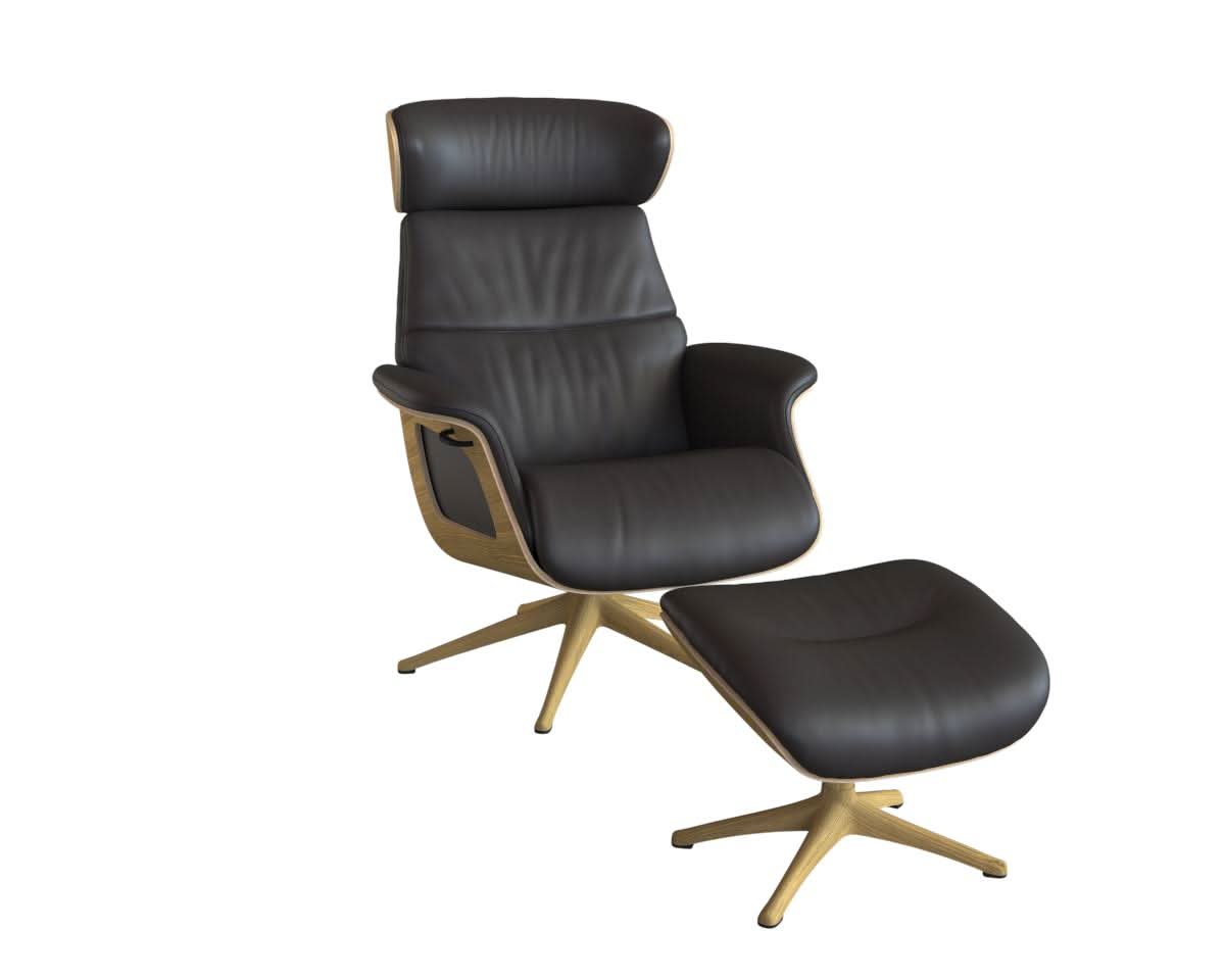 Clement Relaxsessel - Leder Savoy - Dark Brown Amaretto - separater Fußhocker - Eiche