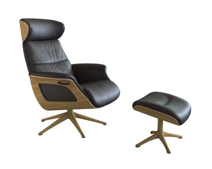 Clement Relaxsessel - Leder Savoy - Dark Brown Amaretto - separater Fußhocker - Eiche