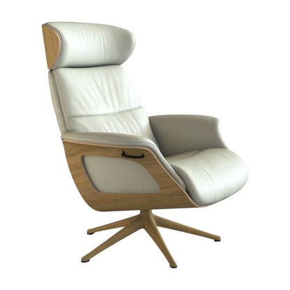 Clement Relaxsessel - Leder Savoy - Off White - separater Fußhocker - Eiche