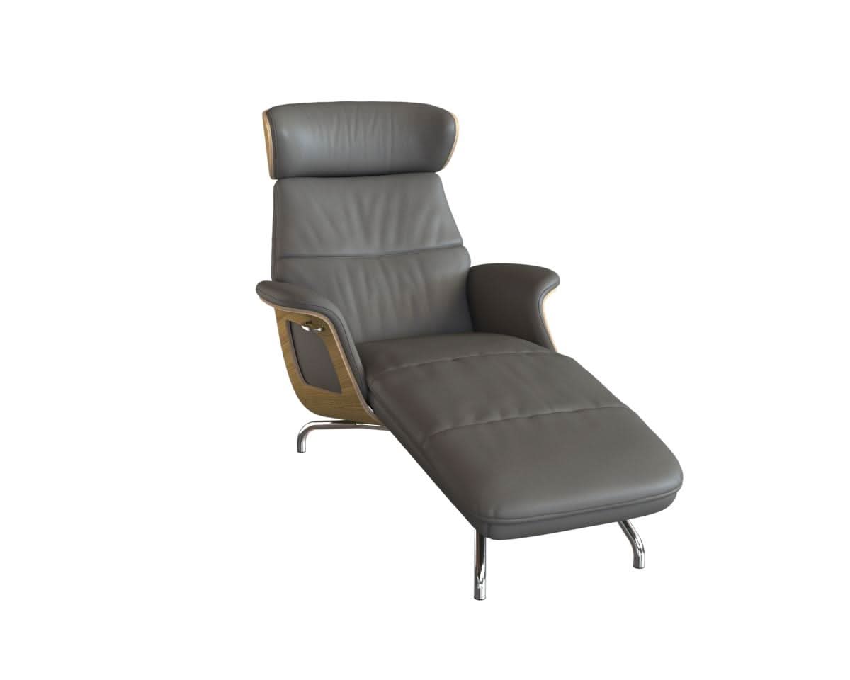 Clement Chaiselongue - Leder Omaha - Grey - Eiche