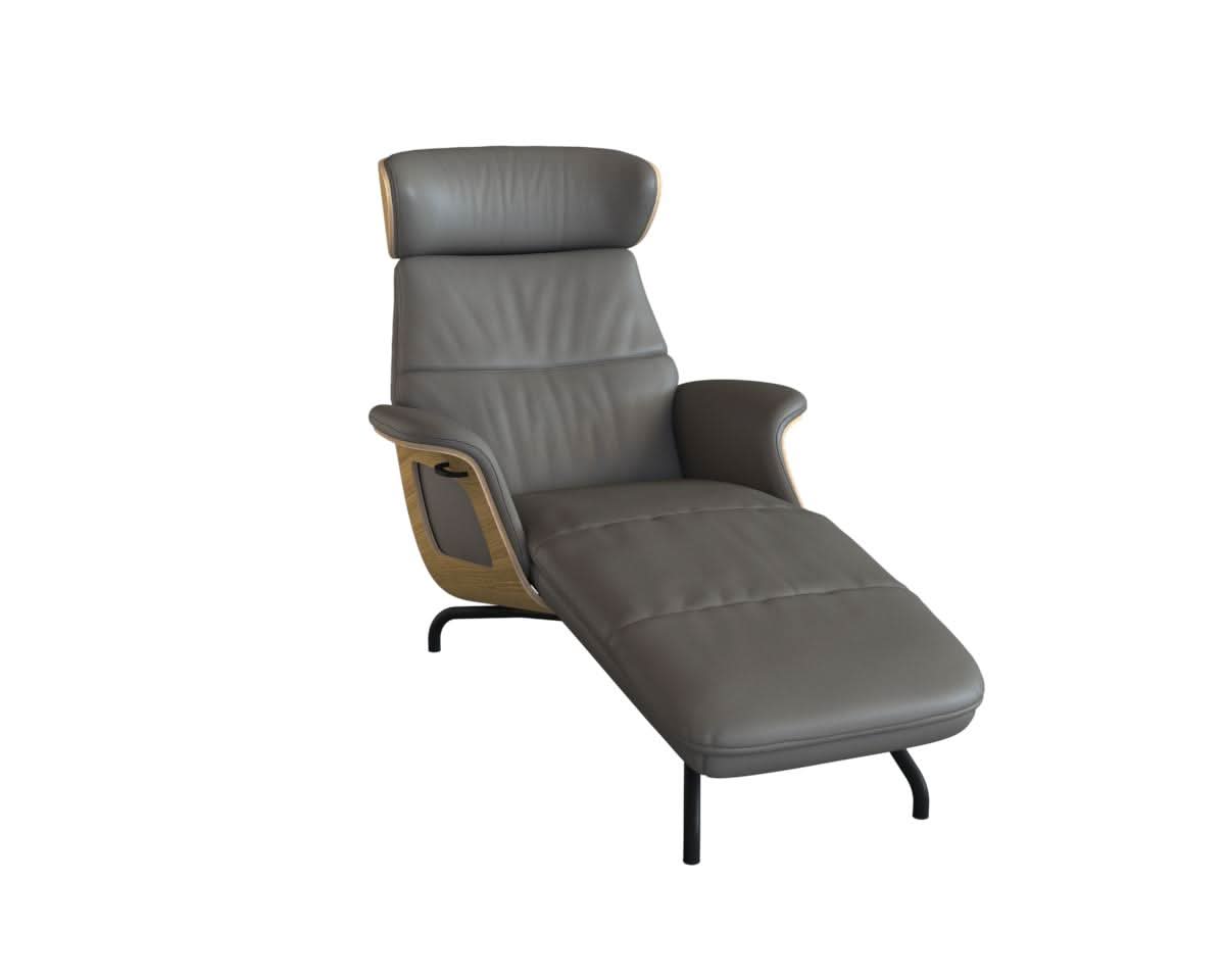 Clement Chaiselongue - Leder Omaha - Grey - Eiche