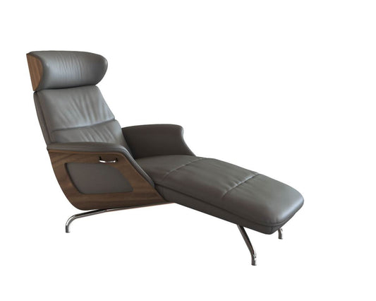 Clement Chaiselongue - Leder Omaha - Grey - Wallnuss