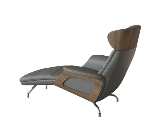 Clement Chaiselongue - Leder Omaha - Grey - Wallnuss
